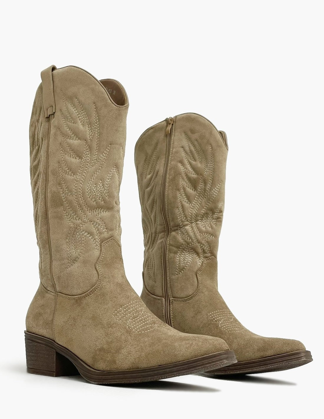 Botas caqui con tacón - estilo vaquero para mujer-3