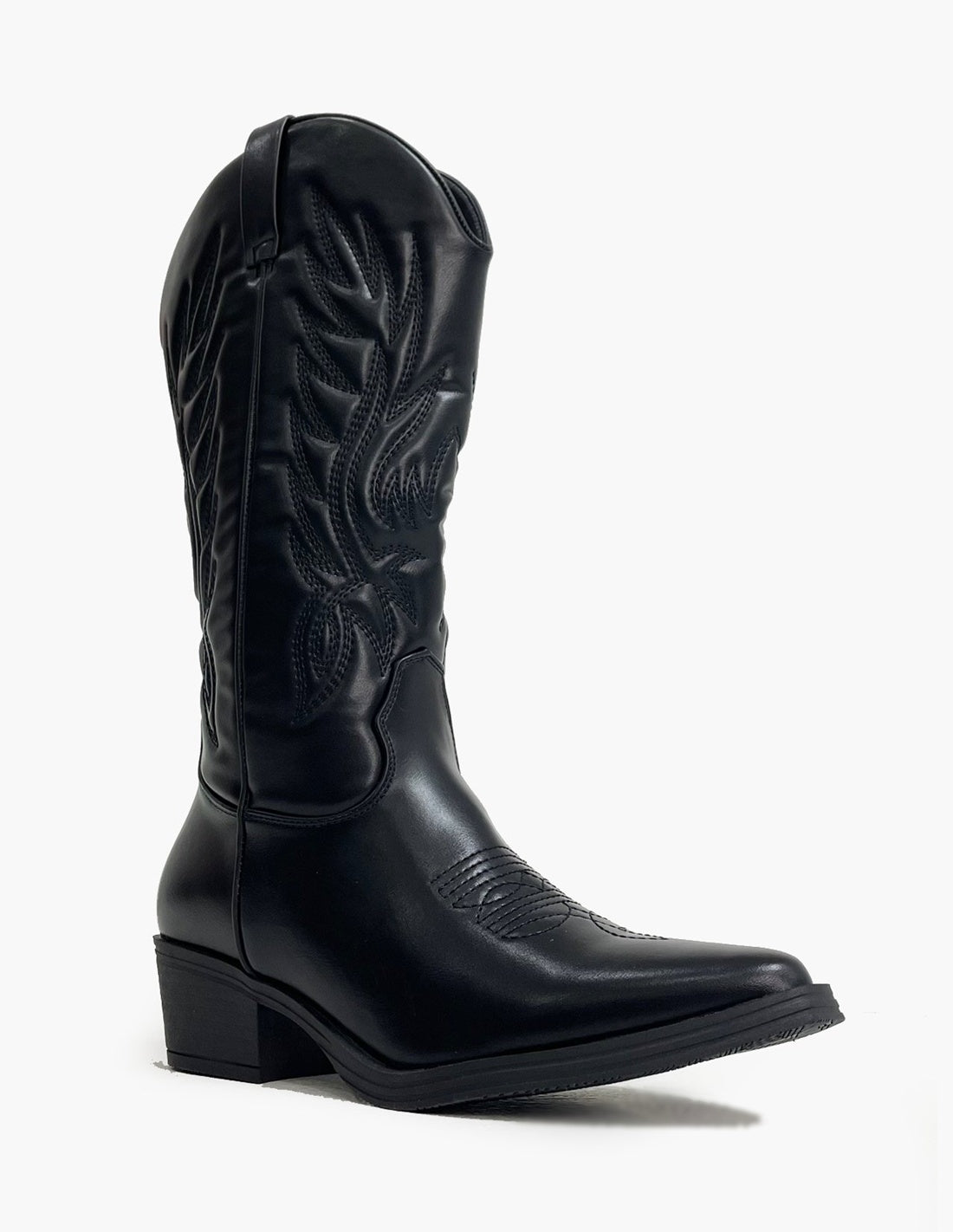 Botas negras de tacón estilo cowboy para mujer-2