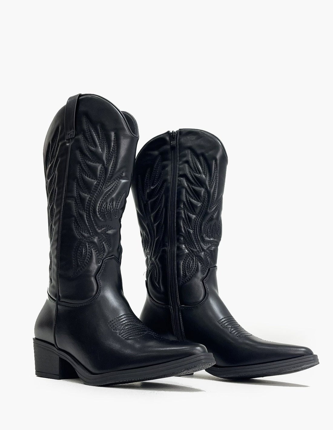 Botas negras de tacón estilo cowboy para mujer-3