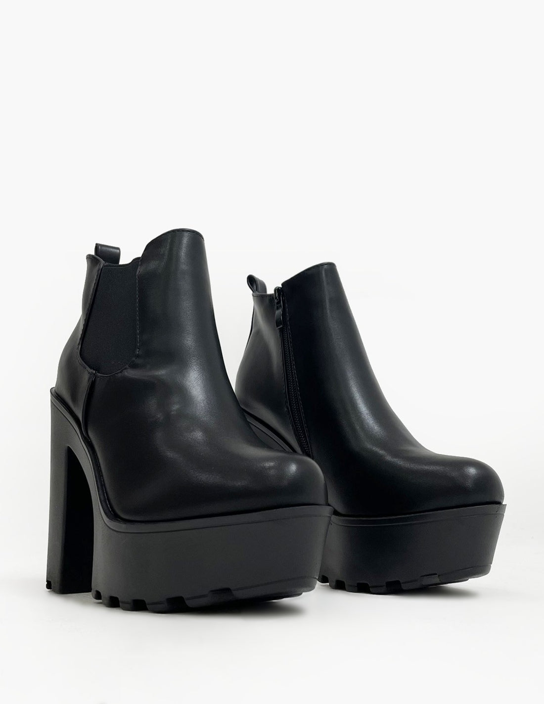 Botas negras de polipiel con plataforma y tacón alto para mujer-2