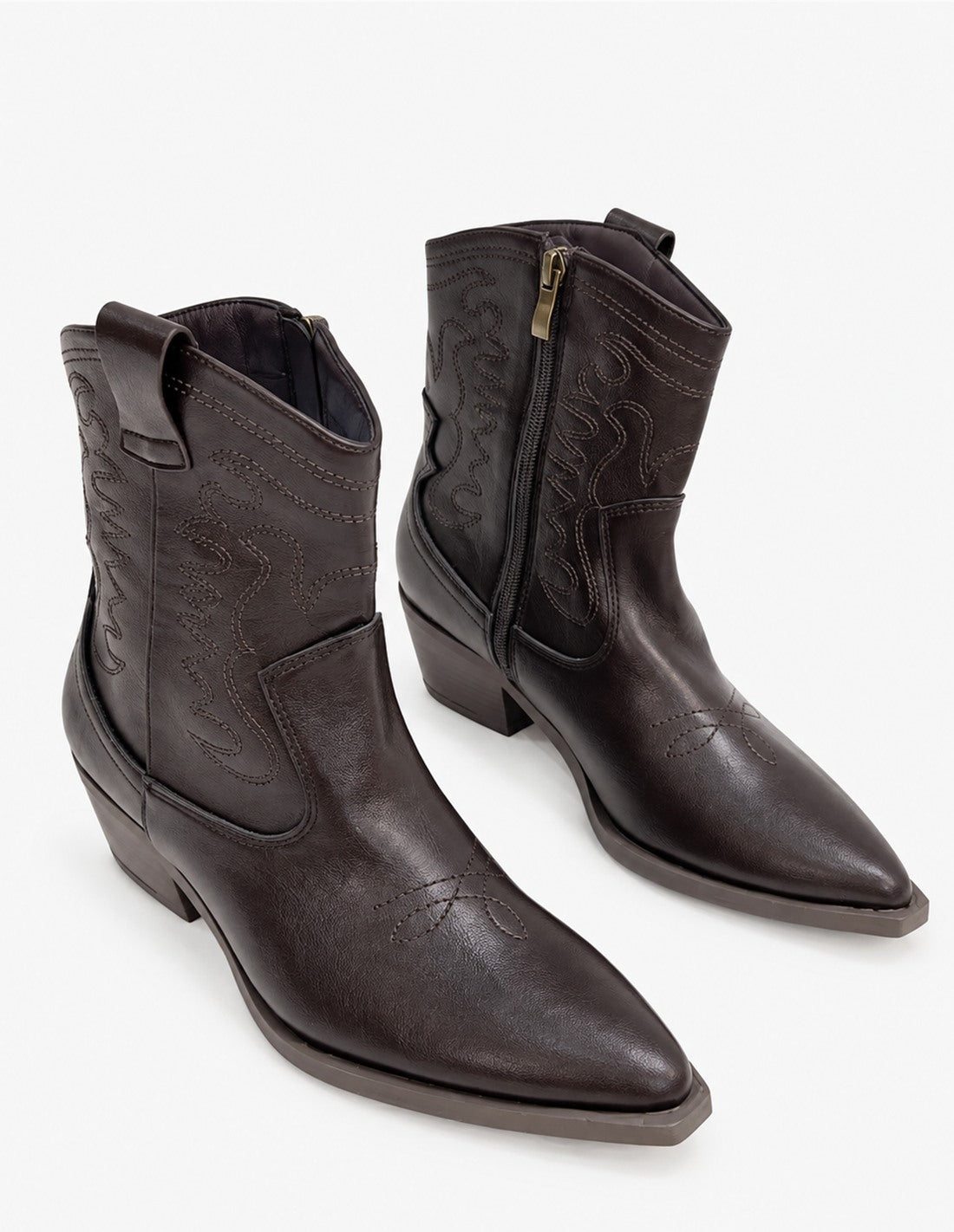 Botines cowboy de caña baja - marrones de polipiel-2