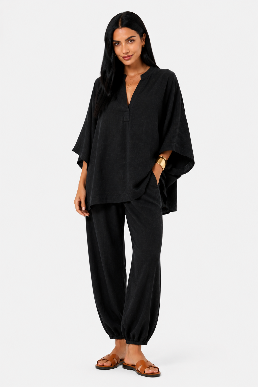 Conjunto de blusa fluida y pantalón ancho-15