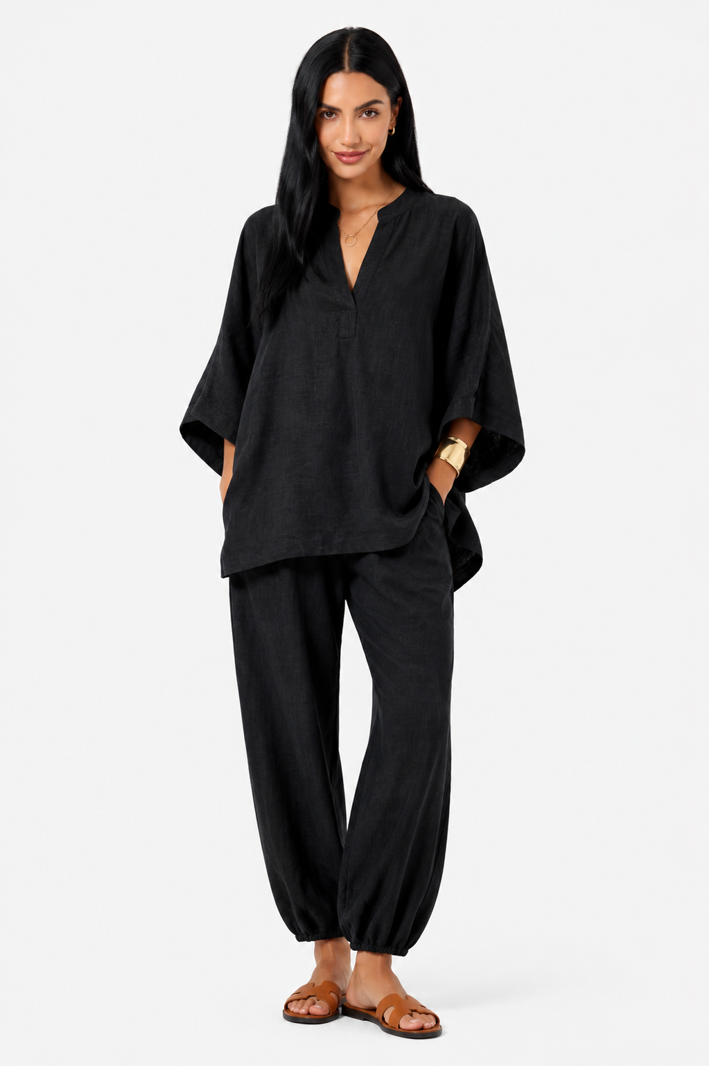 Conjunto de blusa fluida y pantalón ancho-2