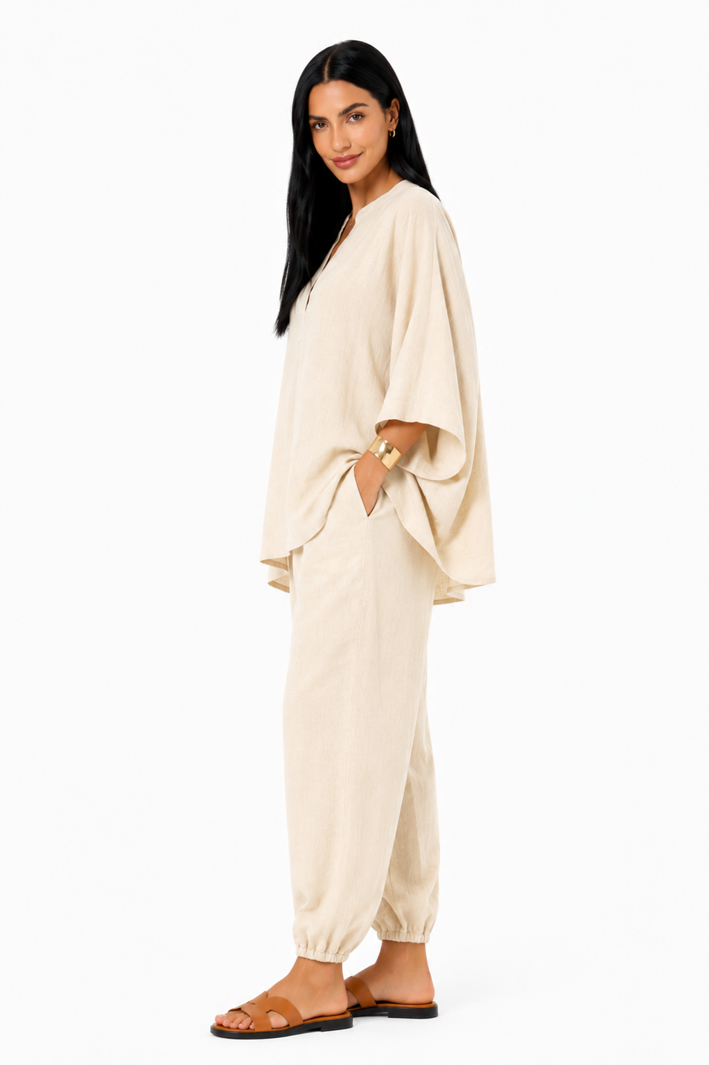 Conjunto de blusa fluida y pantalón ancho-9
