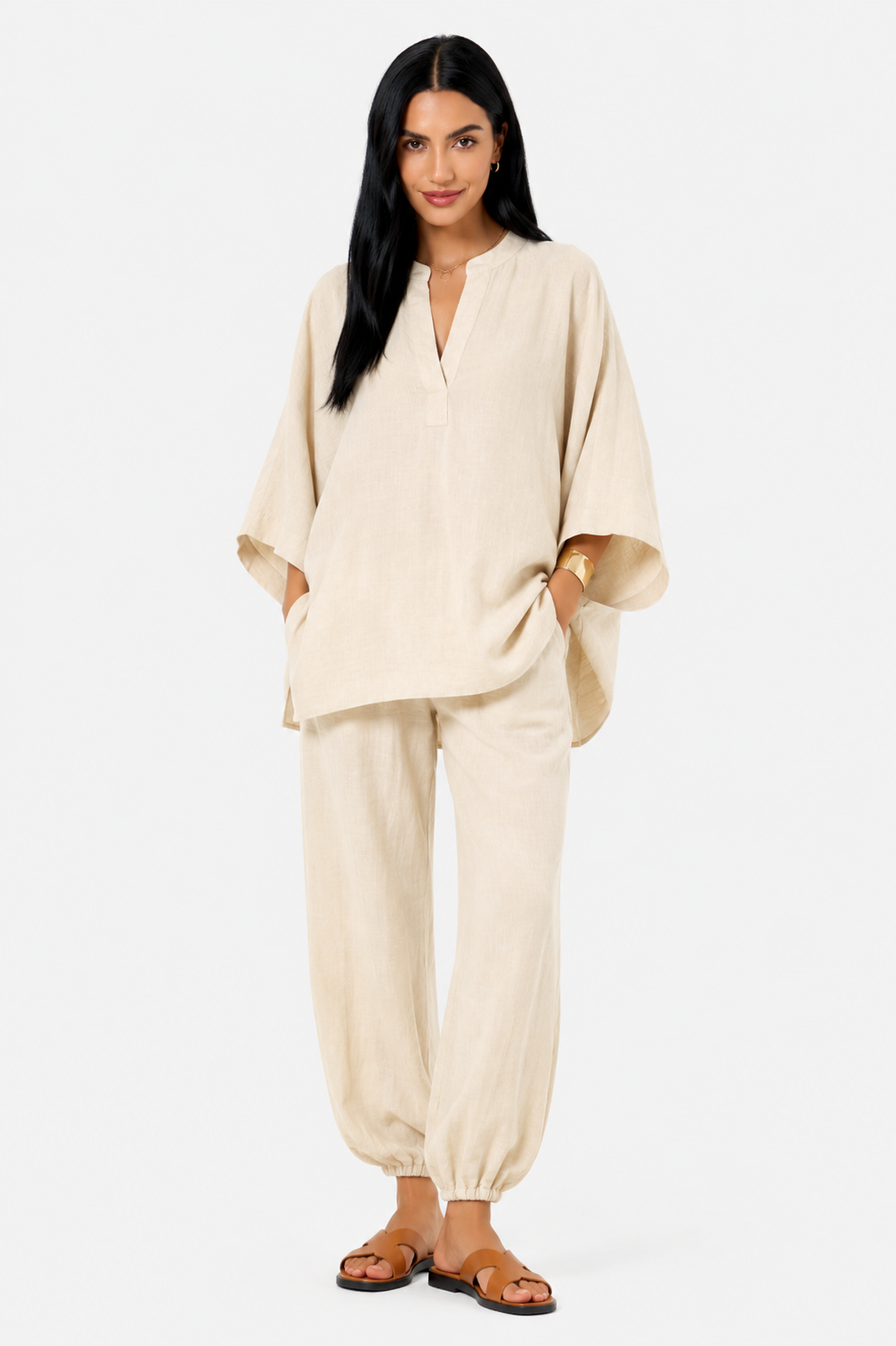 Conjunto de blusa fluida y pantalón ancho