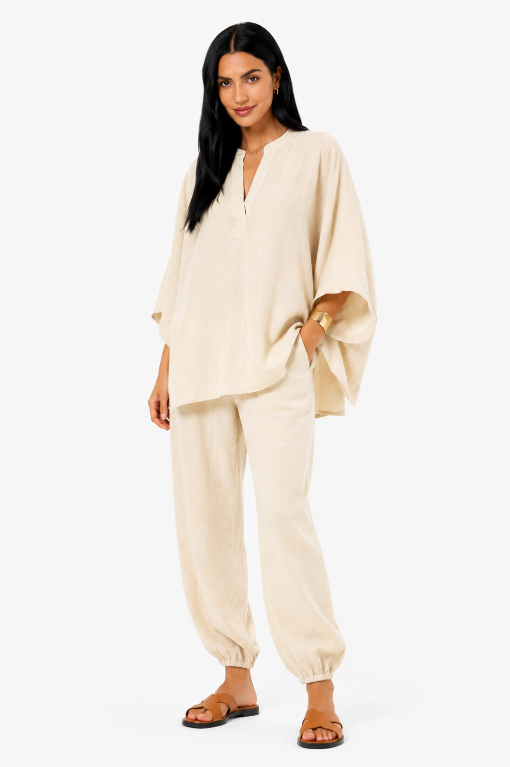 Conjunto de blusa fluida y pantalón ancho-11