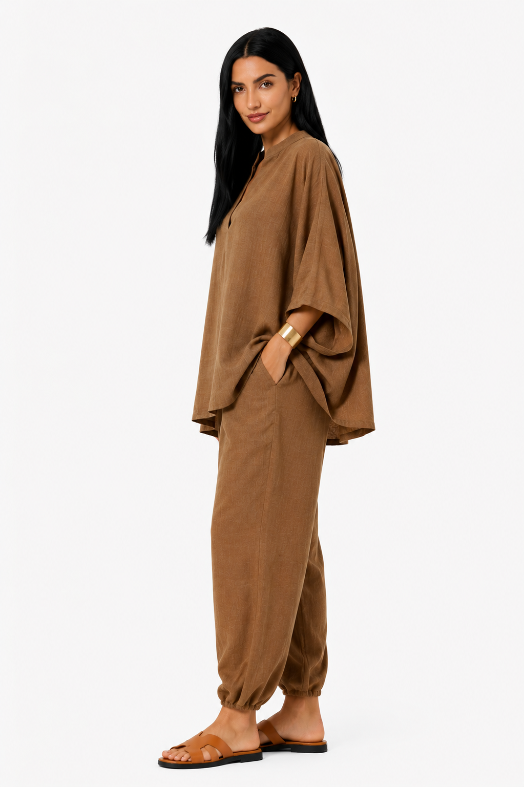 Conjunto de blusa fluida y pantalón ancho-17