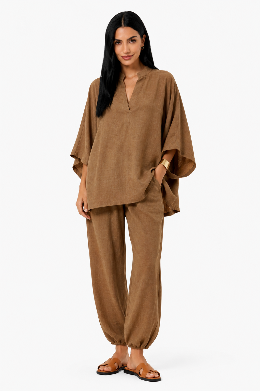 Conjunto de blusa fluida y pantalón ancho-3