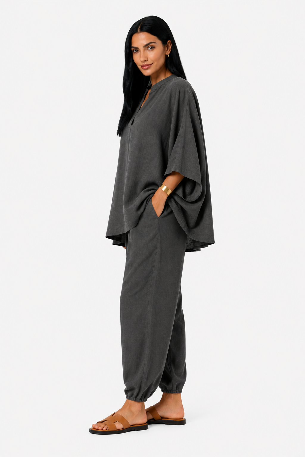 Conjunto de blusa fluida y pantalón ancho-21