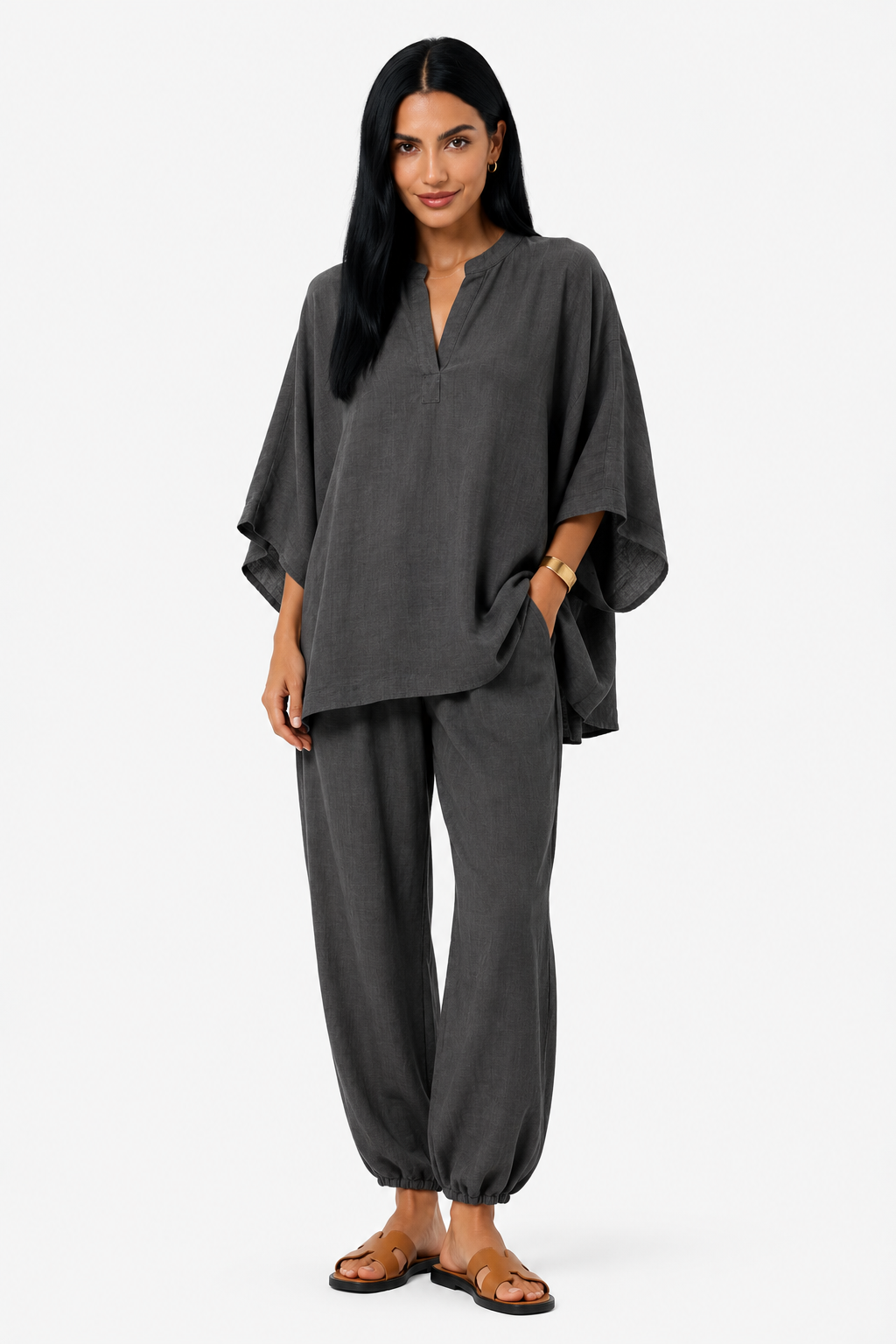 Conjunto de blusa fluida y pantalón ancho-4