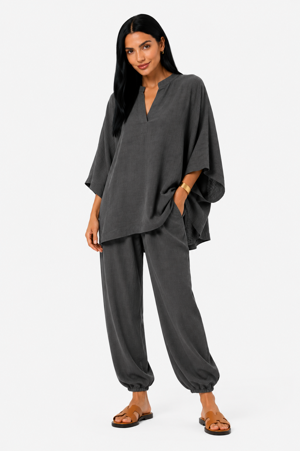 Conjunto de blusa fluida y pantalón ancho-23