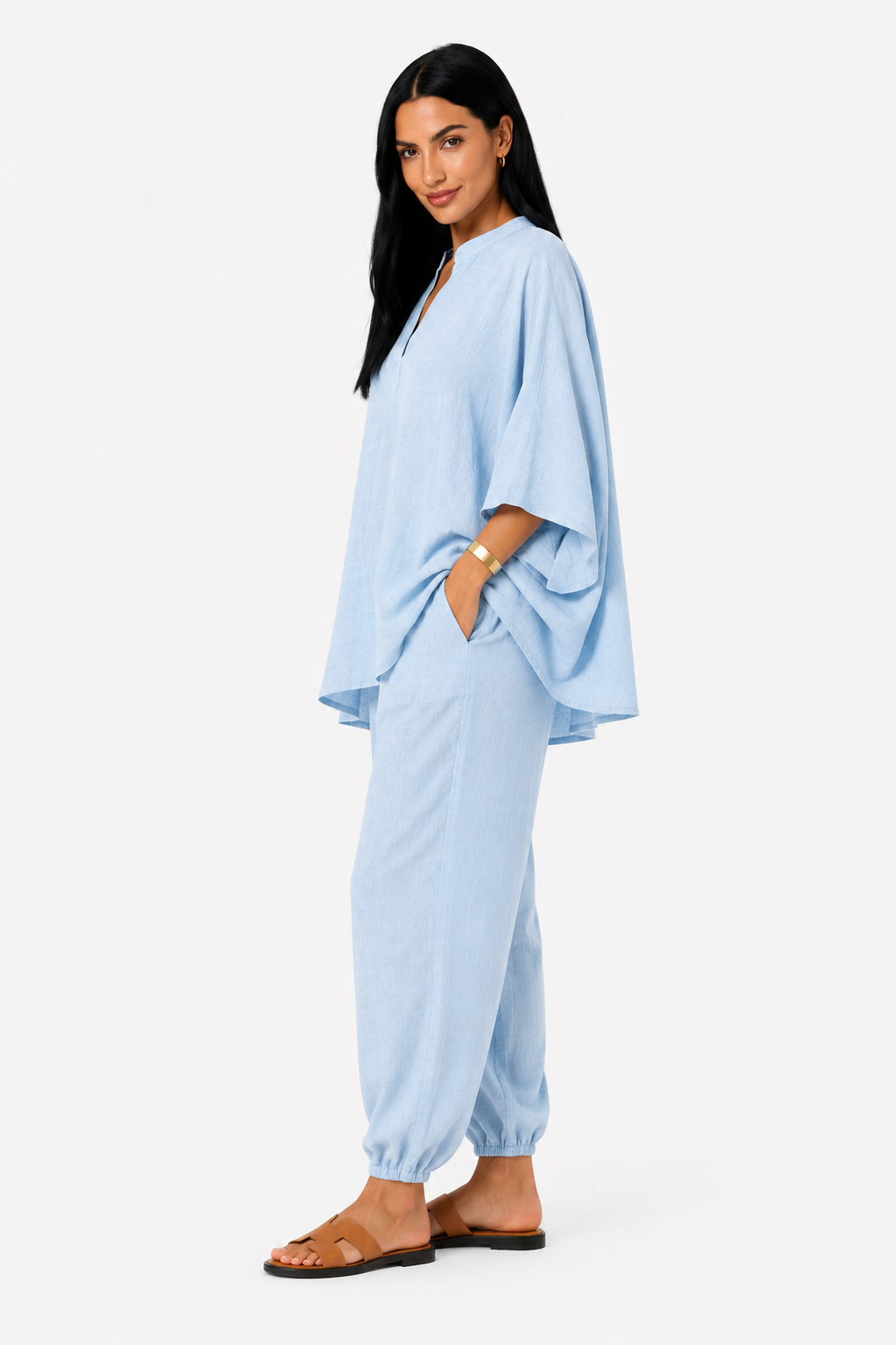 Conjunto de blusa fluida y pantalón ancho-25