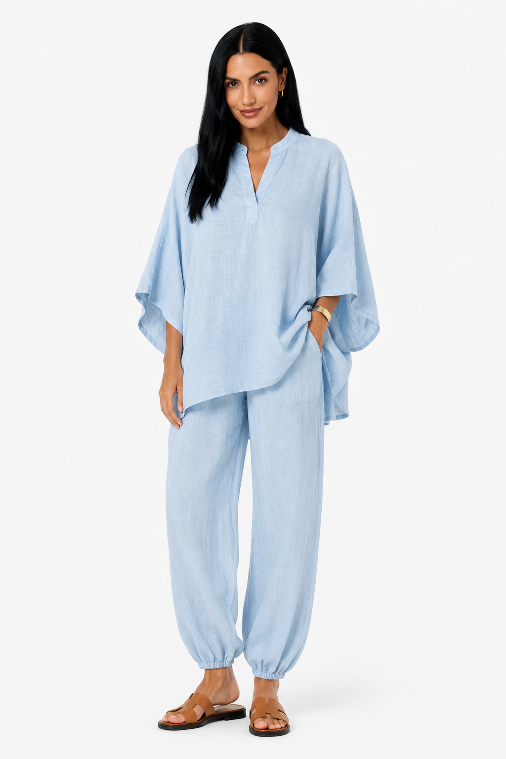 Conjunto de blusa fluida y pantalón ancho-5