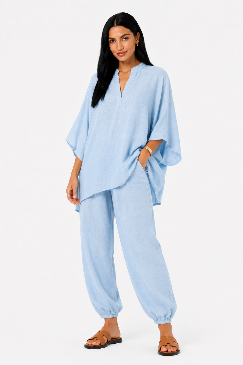 Conjunto de blusa fluida y pantalón ancho-27