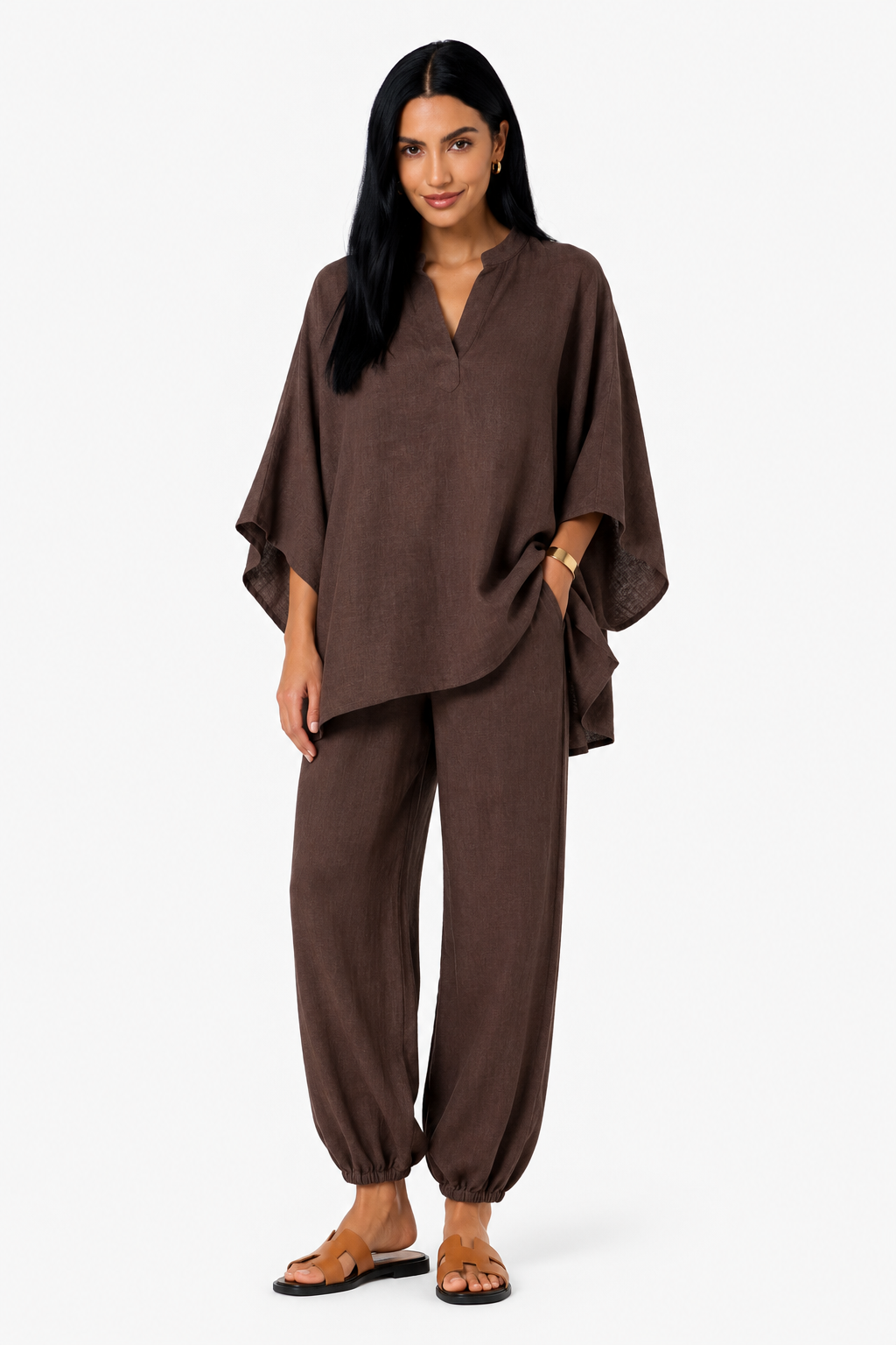 Conjunto de blusa fluida y pantalón ancho-6