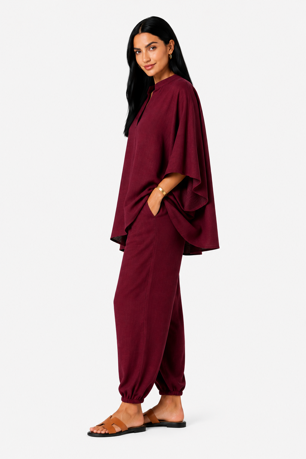Conjunto de blusa fluida y pantalón ancho-33