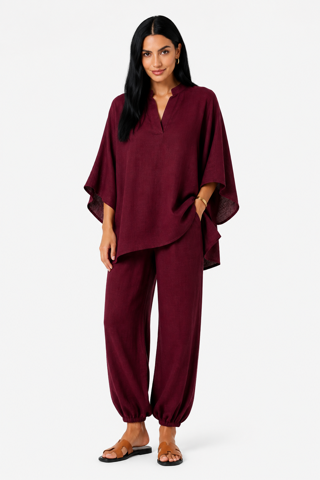 Conjunto de blusa fluida y pantalón ancho-7