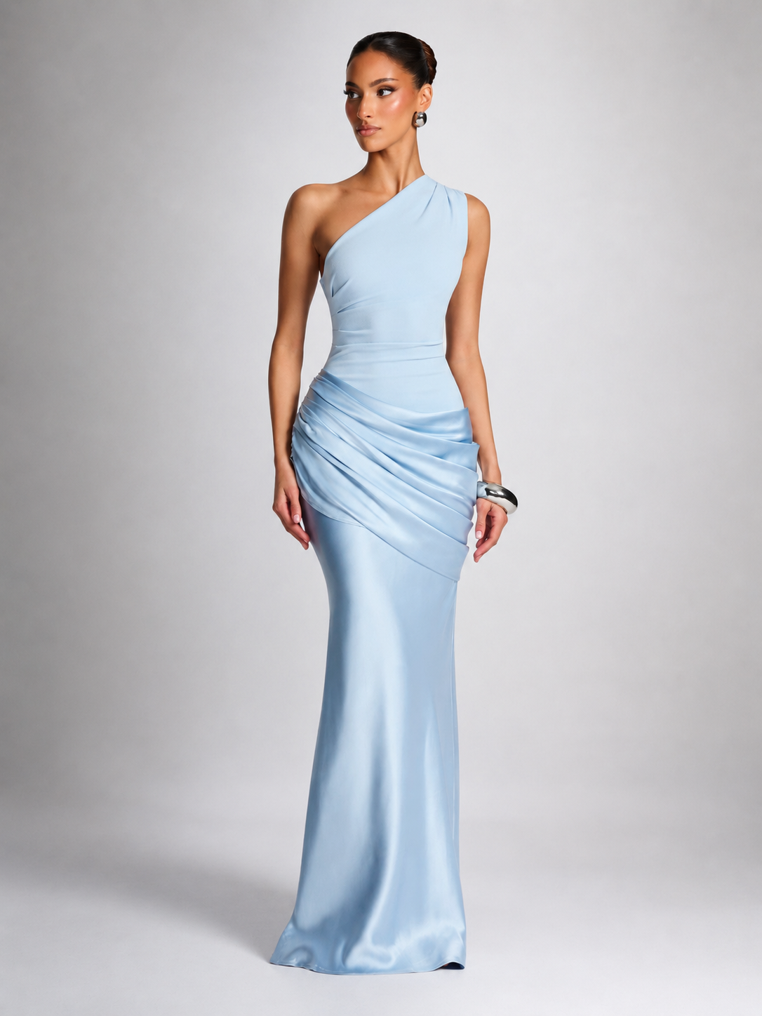 VESTIDO LARGO ASIMETRICO DE SATEN AZUL CLARO-6