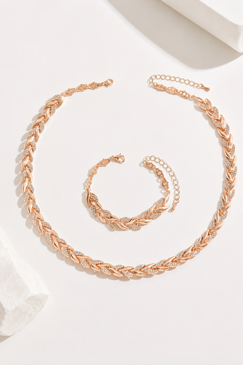 Conjunto de collar y pulsera de espiga rosa-3