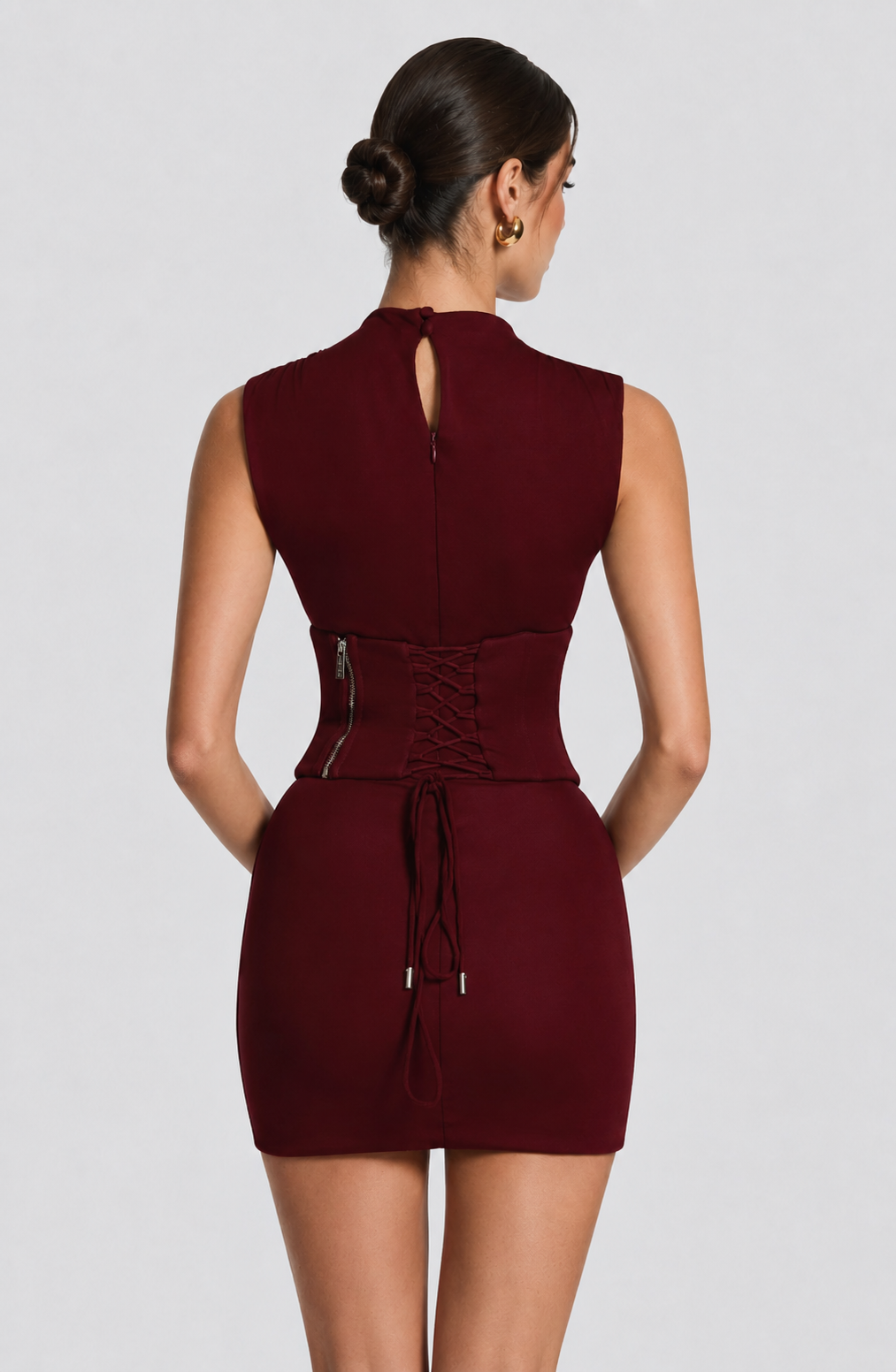 VESTIDO CORTO DE PUNTO CON CORSE CEREZA-2
