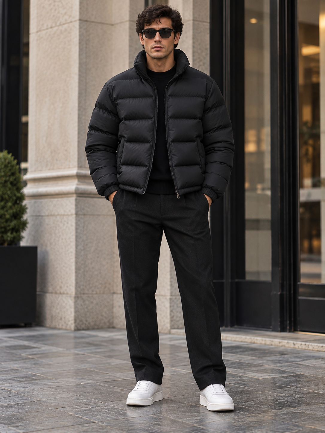 Chaqueta Acolchada Corta de Cuello Alto — Hombre-3