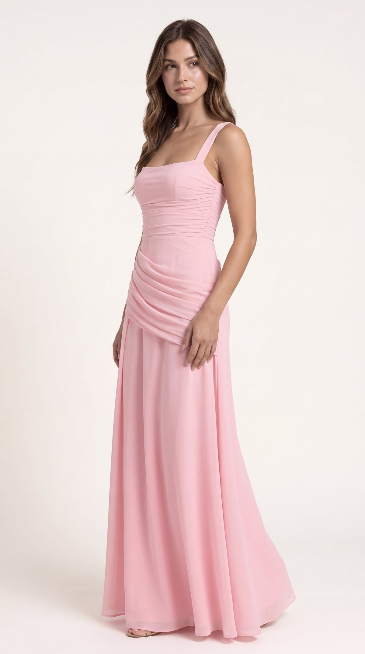 VESTIDO LARGO FRUNCIDO BURDEOS-5