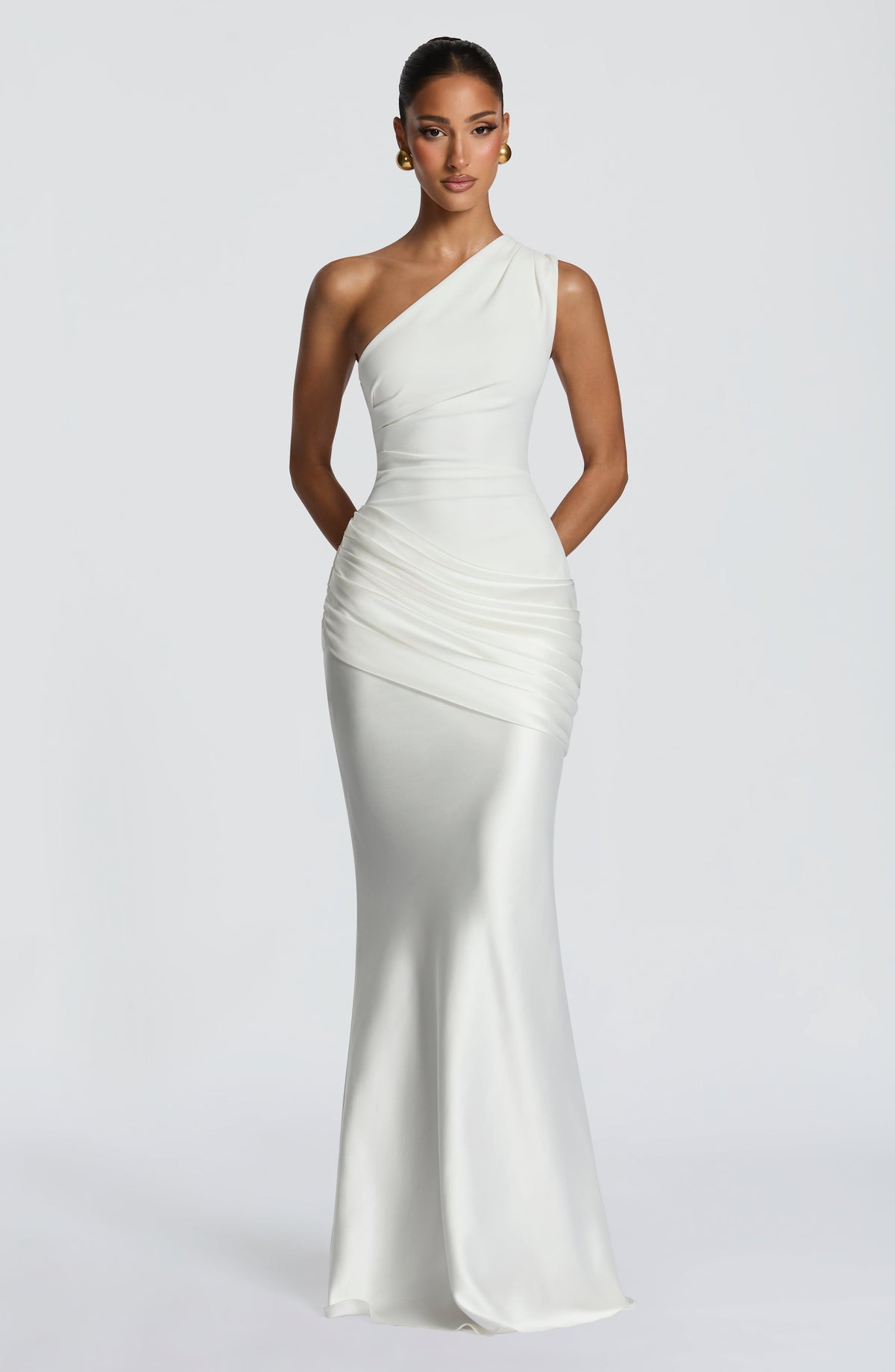 VESTIDO LARGO ASIMETRICO DE SATEN AZUL CLARO-7