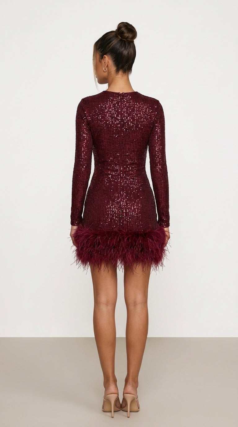 VESTIDO MINI DE LENTEJUELAS CON PLUMAS-2