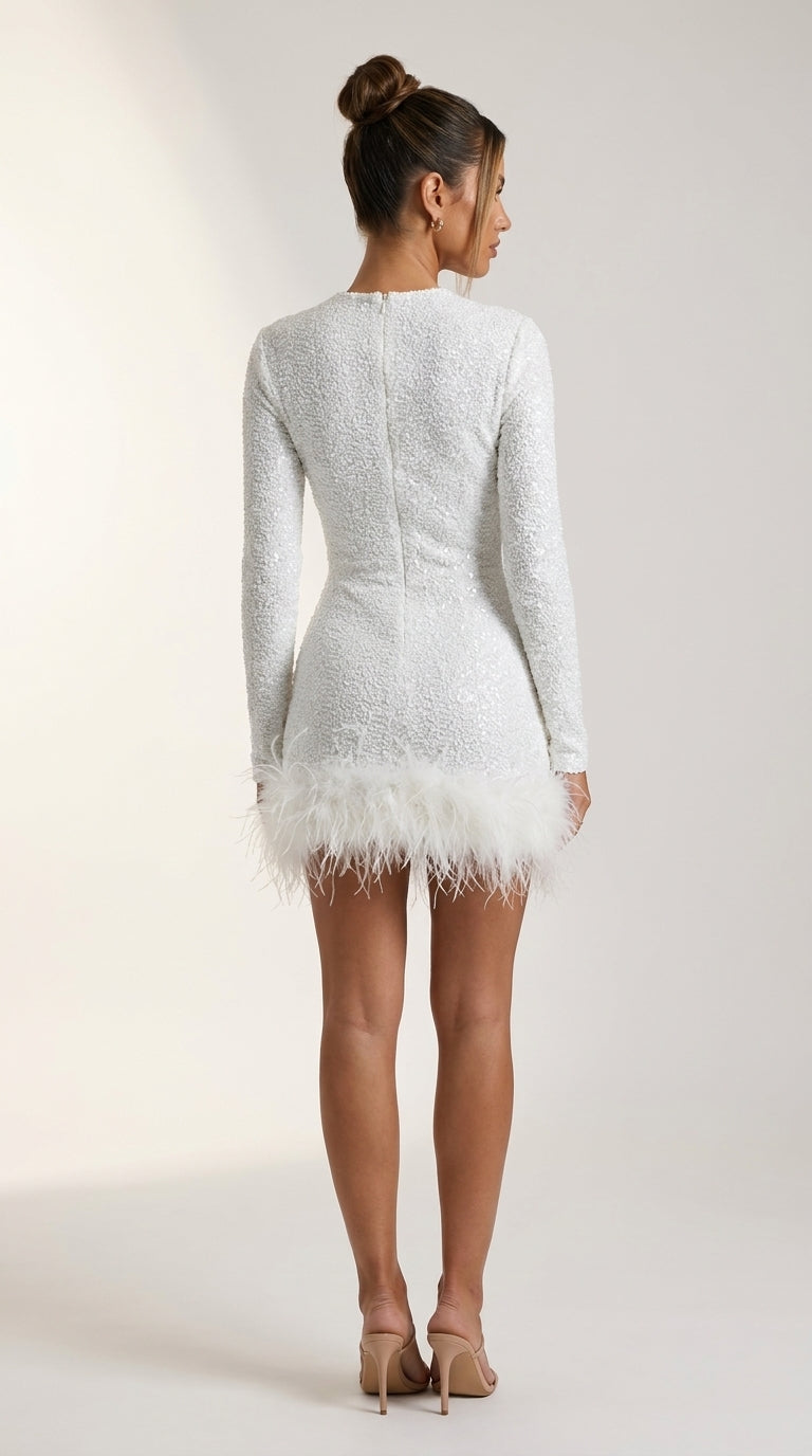 VESTIDO MINI DE LENTEJUELAS CON PLUMAS-3