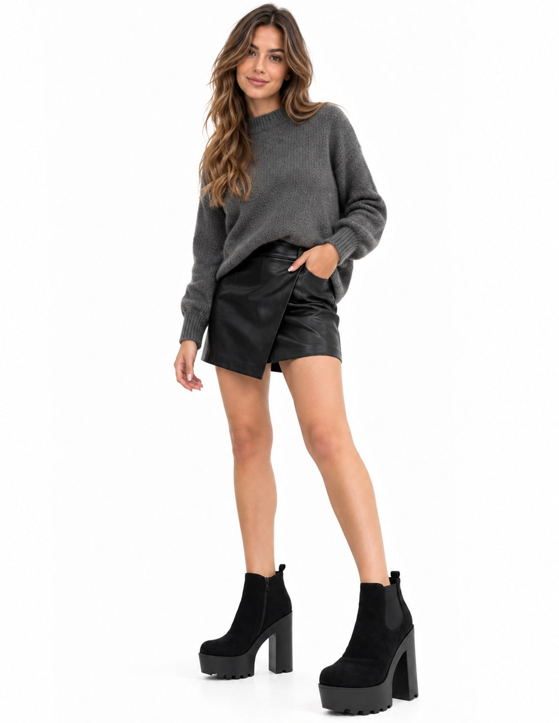Botas Antelina Negras de Plataforma y Tacón Alto para Mujer-6