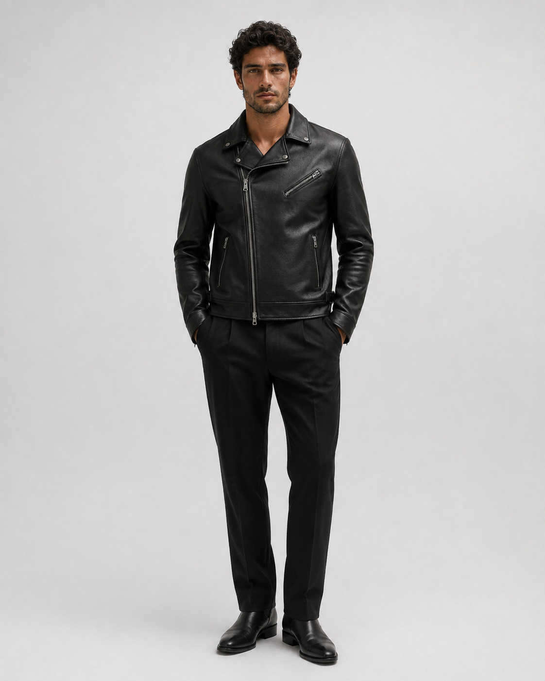 Cazadora Biker de Piel — Hombre