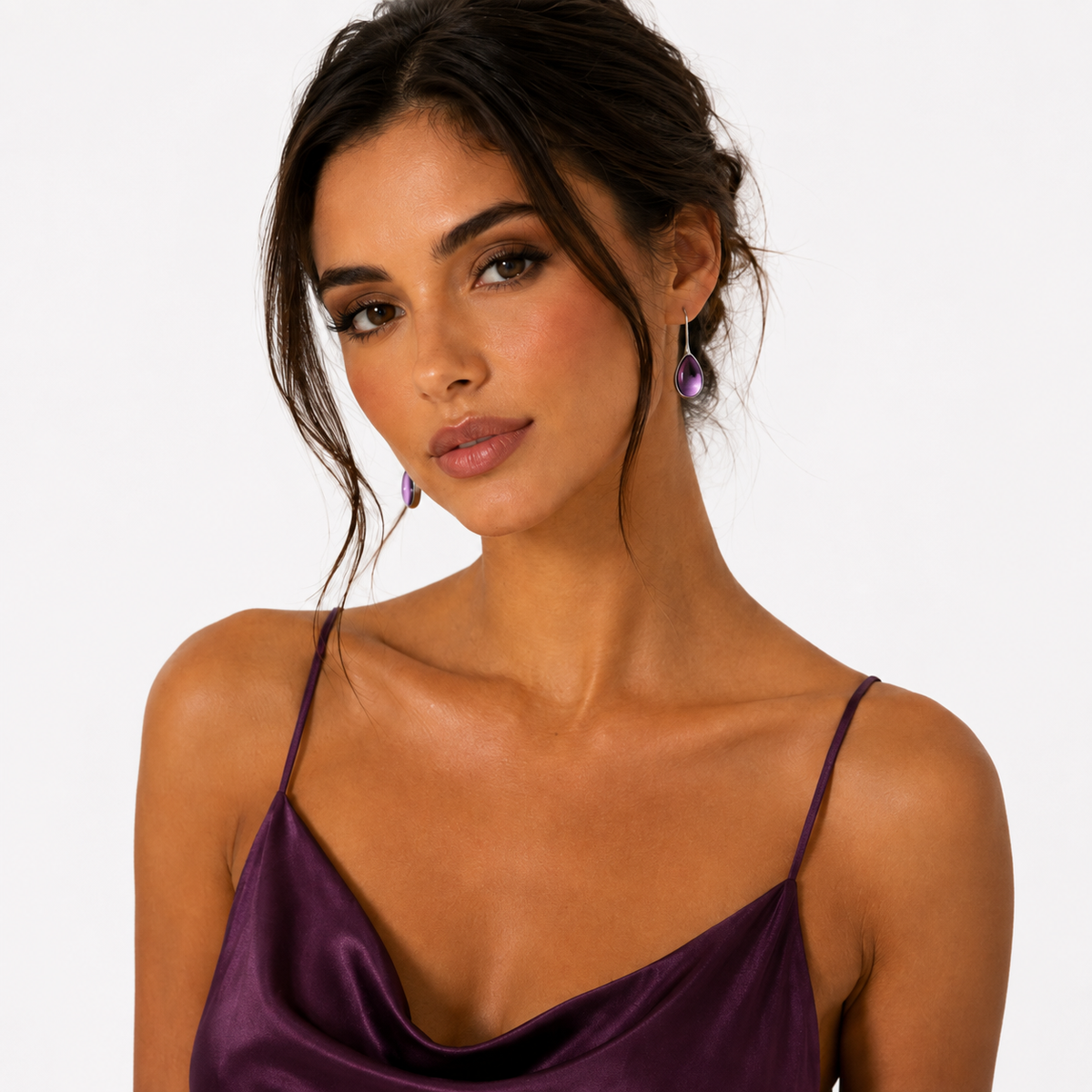 Pendientes largos con cristales lilas-2