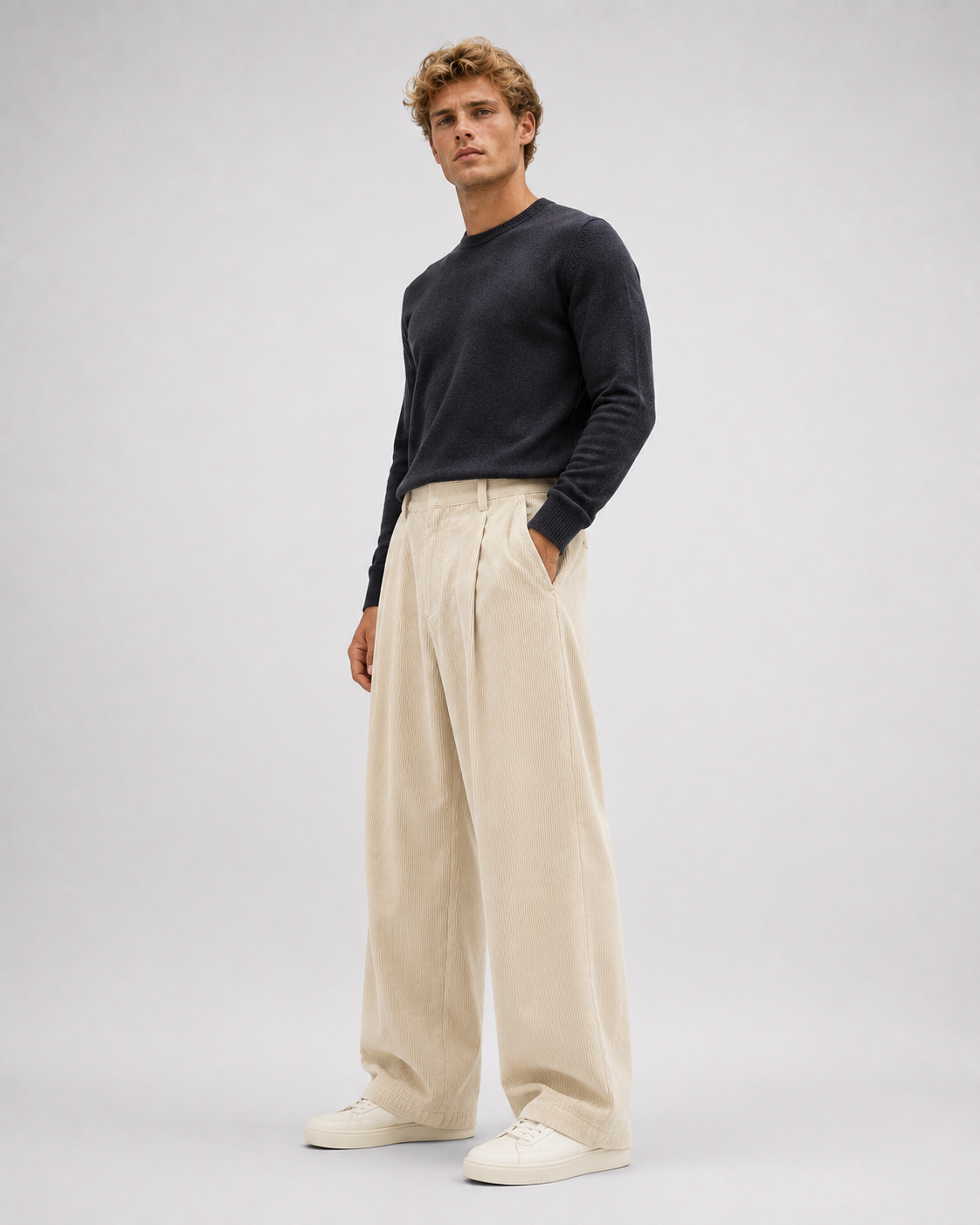 Pantalón Wide Leg de Pana con Pinzas-8