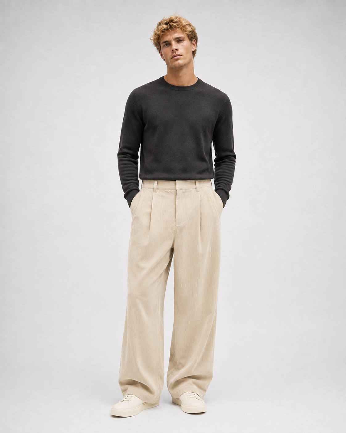 Pantalón Wide Leg de Pana con Pinzas-2