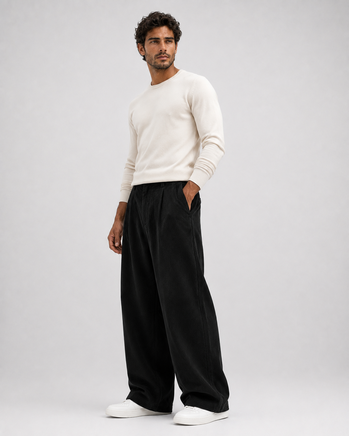 Pantalón Wide Leg de Pana con Pinzas-3
