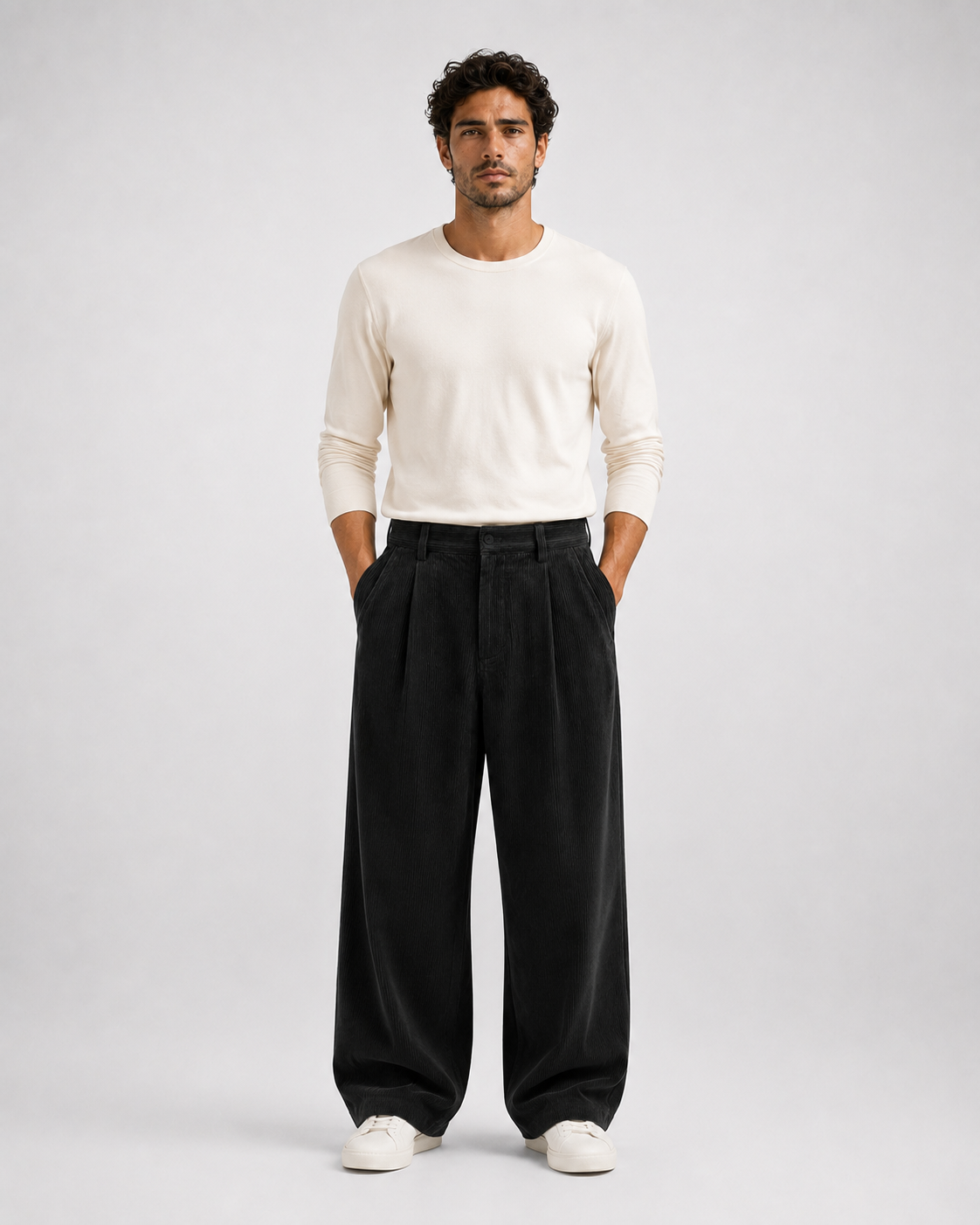 Pantalón Wide Leg de Pana con Pinzas